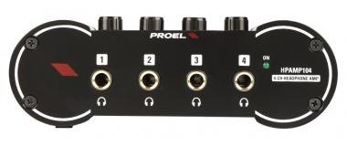 PROEL HPAMP104 Fejhallgató erősítő-osztó, 4 csatorna, fekete, fém, 6,3 mm jack/ RCA bemenet, adapter