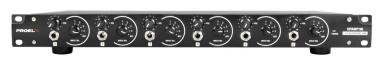 PROEL HPAMP106 Fejhallgató erősítő-osztó, 6 csatorna, fekete, fém, 4 db 6,3 mm jack bemenet, rackes