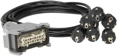 Klotz kabel - 6-cs. multicore fanout, Harting HAN 16E, 6 x Schuko, 1m