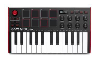 Akai Pro MPK mini mk3 USB/MIDI vezérlő, 25 billentyű, 8 RGB pad, OLED kijelző, joystick, sustain inp