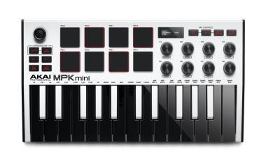 Akai Pro MPK mini mk3 White USB/MIDI vezérlő, 25 billentyű, 8 RGB pad, OLED kijelző, joystick, susta