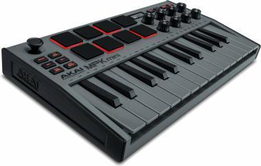 Akai Pro MPK mini mk3 Grey USB/MIDI vezérlő, 25 billentyű, 8 RGB pad, OLED kijelző, joystick, sustai