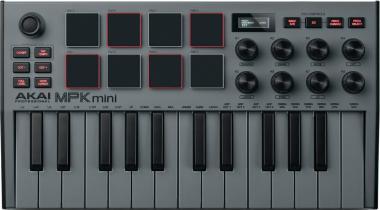Akai Pro MPK mini mk3 Grey USB/MIDI vezérlő, 25 billentyű, 8 RGB pad, OLED kijelző, joystick, sustai