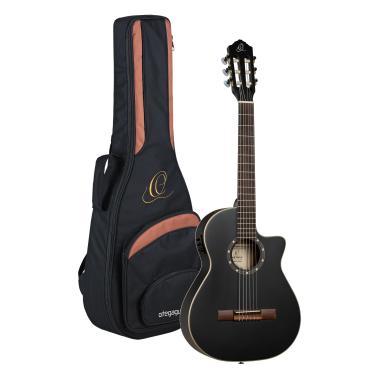 Ortega RCE125SBK-3/4 Family Series 3/4 Nylon 6-húros elektro- klasszikus gitár - Satin Black + Gig Bag