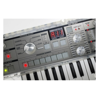 KORG KG-mKORG-CR virtuál-analóg szintetizátor/vokóder, 37 Natural Touch mini billentyű, átlátszó kivitel, tokkal