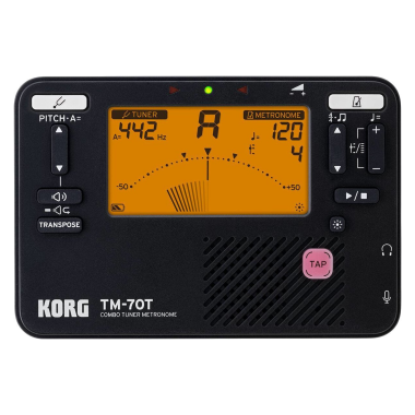 KORG KG-TM70CBK hangoló és metronóm, tartozék csíptetős kontaktmikrofonnal, fekete