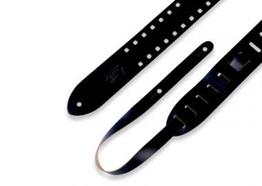 Levy's M12SPOC-BLK Gitárpánt, lyukasztott szegélyű (négyzet), bőr, 5cm széles, 144cm hosszú, fekete