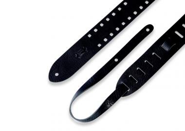Levy's M12SPOV-BLK Gitárpánt, lyukasztott szegélyű (négyzet), polírozott bőr, 5cm széles, 144cm hoss