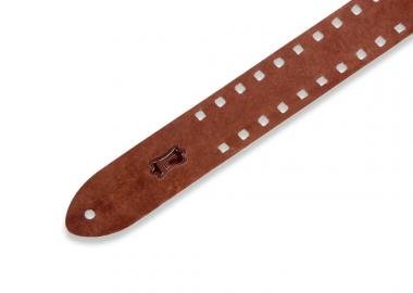 Levy's M12SPOV-BRN Gitárpánt, lyukasztott szegélyű (négyzet), polírozott bőr, 5cm széles, 144cm hoss
