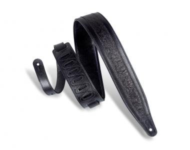 Levy's M317FG-BLK Gitárpánt, préselt virág minta, puhított bőr, párnázott, 6cm széles, 117-152, feke