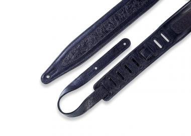 Levy's M317FG-BLK Gitárpánt, préselt virág minta, puhított bőr, párnázott, 6cm széles, 117-152, feke