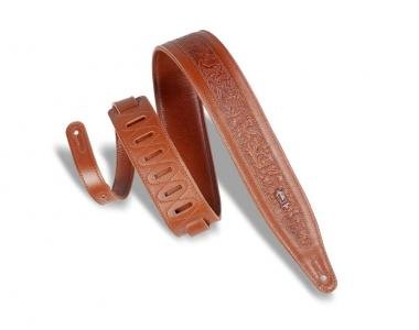 Levy's M317FG-TAN Gitárpánt, préselt virág minta, puhított bőr, párnázott, 6cm széles, 117-152, bőrs