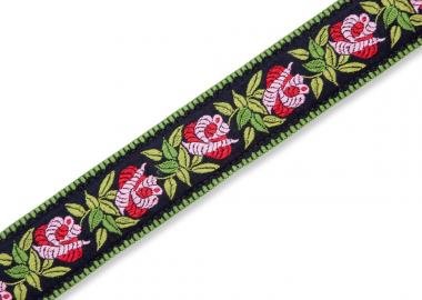 Levy's MC8JQ-003 Gitárpánt, gyapjú, pamut, 5cm széles, 152cm hosszú, sárga virág minta barnával